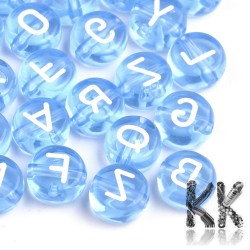 Acrylic Beads with Letters - Transparent Blue Lentils - Ø 7 x 4 mm - 50 g (approx. 350 pcs)