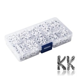 Box s korálky s čísly - bílé lentilky - Ø 7 x 4 mm - celkem cca 720 ks
