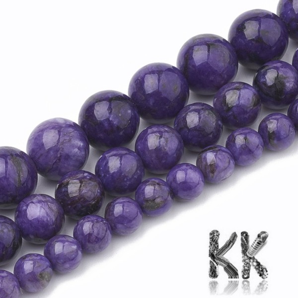 Natural Chalcedony - Imitation Charoite - Dyed Round Beads - Ø 6-7 mm, Hole: 1 mm