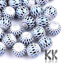 Electroplated opaque glass round beads - with rhombus pattern - Ø 8-8.5 mm, Hole: 1.5 mm