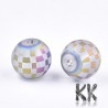 Electroplated transparent frosted glass round beads - with tartan decor - Ø 8-8.5 mm, Hole: 1.5 mm