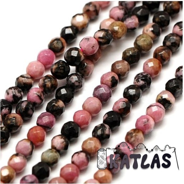 Natural Rhodonite - Faceted Round Beads - Ø 2 mm, Hole: 0.8 mm