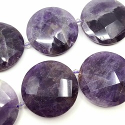 Natural Amethyst Beads - Faceted Flat Round - 40 x 10 mm, Hole: 2-2.5 mm