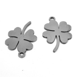 304 Stainless Steel Pendant - Four-Leaf Clover - 17 x 13 x 1 mm, Hole: 1.4 mm