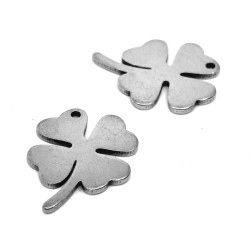 201 Stainless Steel Pendant - Four-Leaf Clover - 17 x 13.5 x 1 mm, Hole: 1.2 mm
