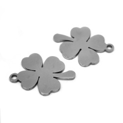201 Stainless Steel Pendant - Four-Leaf Clover - 19.5 x 12.5 x 1 mm, Hole: 1.2 mm