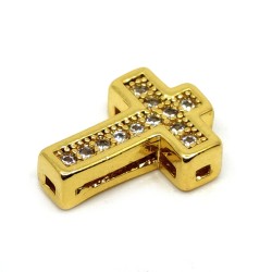 Brass Spacer Beads with Zircons - Cross - 10.5 x 7.5 x 3 mm, Hole: 1 mm