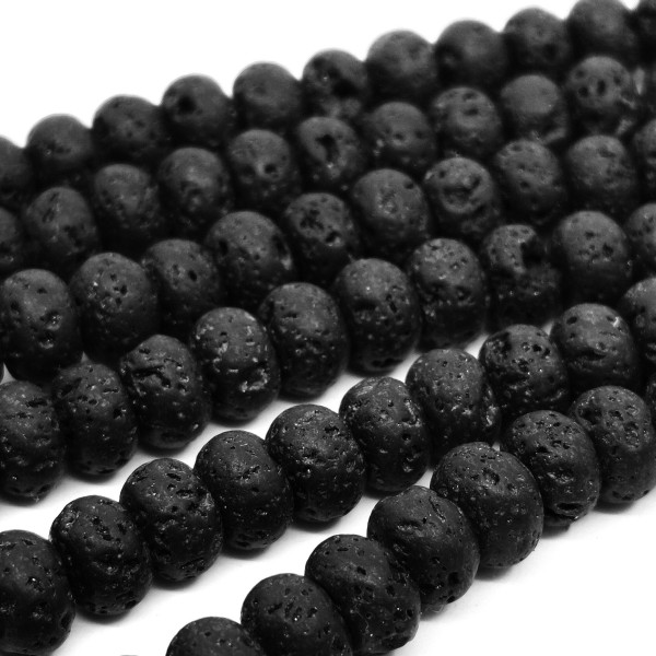 Natural Black Lava - Waxed Rondelle Beads - Ø 6-6.3 x 4-4.4 mm, Hole: 0.7 mm