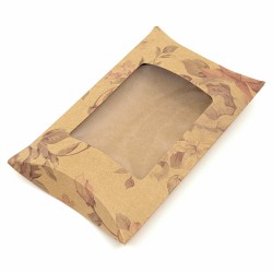Papírová polštářková dárková krabička s průhledným obalem a květinovým dekorem - 125 x 80 x 22 mm