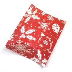 Papírová polštářková dárková krabička s vánočním vzorem - 91 x 63 x 26 mm