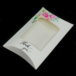 Papírová polštářková dárková krabička s průhledným obalem a nápisem "Thank You"- 125 x 80 x 22 mm
