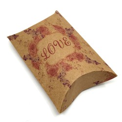 Pillow Gift Box with Flower Decor and enscription "Love" - 80 x 55 x 20 mm