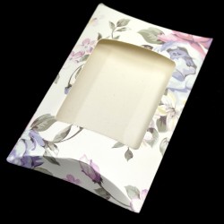 Paper Pillow Gift Box with Flower Decor Transparent Packaging - 125 x 80 x 22 mm