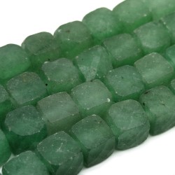 Natural Green Aventurine - Faceted Cube Beads - 6-6.5 x 6-6.5 x 6-6.5 mm, Hole: 1 mm