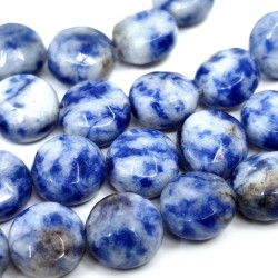 Natural Quartz with Sodalite - Faceted Flat Round Beads - Ø 8-8.5 x 4.5-5 mm, Hole: 1 mm