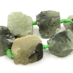 Natural Prehnite Beads - Rough Raw Stone - 17-30.5 x 11-26 x 11-26 mm, Hole: 2 mm