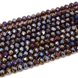 Transparent Faceted Glass Beads - AB Color Plated Rondelle - Ø 8 x 6 mm - Strand (approx. 70 pcs)