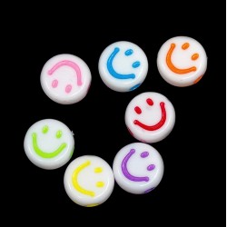 Plastové akrylové korálky - lentilky se smajlíky - Ø 7 x 3,5 mm - množství 1 g (cca 7 ks)