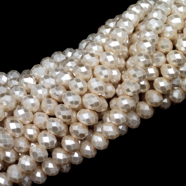 Skleněné broušené korálky - barvené perleťové rondelky - Ø 6 x 5 mm - 1 šňůra (cca 200 ks)
