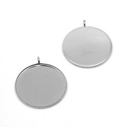 304 Stainless Steel Pendant Cabochon Settings - Flat Round - for Cabochon Ø 30 mm
