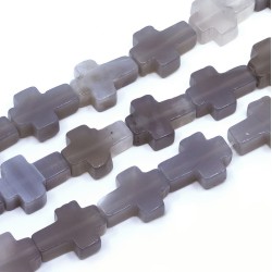 Natural Gray Chalcedony - Cross - 16-17 x 12-13 x 4-6 mm, Hole: 1 mm