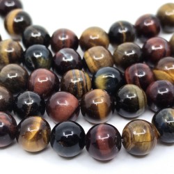 Natural Tiger and Bull Eye - Round Beads - Ø 8 mm, Hole: 1 mm