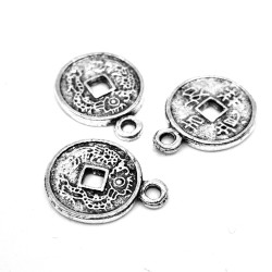 NON-JEWELRY Zinc Alloy Pendants - Chineese Lucky Coin - 15.5 x 12.5 x 2 mm, Hole: 1.5 mm