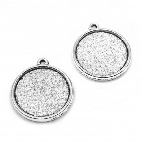 Zinc Alloy Pendant with Kabochon Setting - Circle - 26 x 22.5 x 2.5 mm, Hole: 1.5 mm - Lead, Nickel and Cadmium Free
