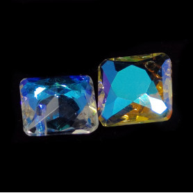 Skleněný broušený přívěsek - pokovený průhledný čtverec - 11,5 x 11,5 x 5 mm