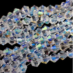 Electroplated Transparent Faceted Glass Beads - Bicone - 6 x 6 mm, Hole: 1 mm - 1 strand (approx. 45 pcs)
