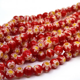 Millefiori korálek - broušená kulička - Ø 8 mm-šňůra (cca 45-50 ks)