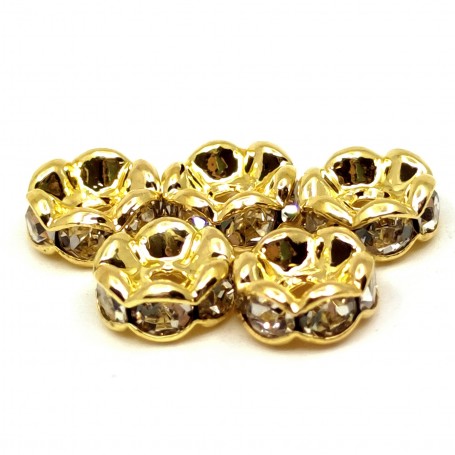 Brass Rhinestone Spacer Bead - Gold, Wavy Edge - Rondelle - Ø 5 x 2.5 mm, Hole: 1 mm - Grade AAA
