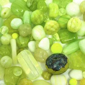 Český skleněný mix korálků PRECIOSA - Zelený mix tvarů 7 - 4-20 mm - množství 50 g
