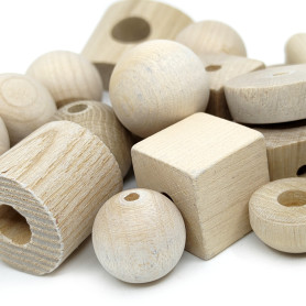 Český dřevěný mix korálků PRECIOSA - 2- 10-37 mm - množství 50 g