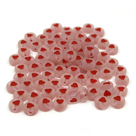 Fluorescent Acrylic Beads - Transluscent Lentils with Hearts - Ø 7 x 3.5 mm - approx. 190 pcs