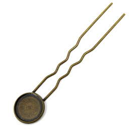 Iron Hair Pin With Cabochon Setting - 79 x 16 x 3 mm, Tray: 14 mm