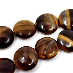 Natural Tiger Eye - Flat Round - 14 x 6 mm, Hole: 1 mm