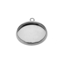 304 Stainless Steel Pendant Cabochon Setting - Flat Round -  20.5 x 17.5 x 2 mm - for Cabochon Ø 16 mm