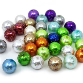 Plastové ABS perly - fluorescenční kuličky se třpytkami - Ø 10 mm - množství 1 g (cca 2 ks)