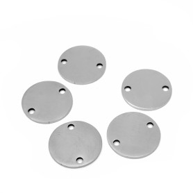 201 Stainless Steel Link Connector - Flat Round - Polished - 16 x 1 mm, Hole: 1.2 mm
