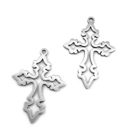 Stainless Steel Pendant - Cross - 33 x 23 x 1.5 mm, Hole: 1.4 mm