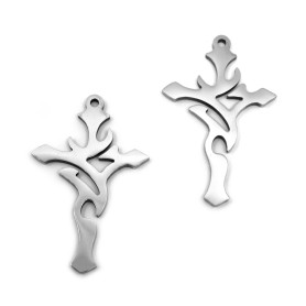Stainless Steel Pendant - Cross - 32.5 x 21 x 1.5 mm, Hole: 1.4 mm