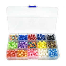 Resin Round Beads - Ø 7-8 mm - Mix of Colors - Box (approx. 450 pcs)