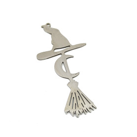 201 Stainless Steel Pendant - Witch Broom With Hat - 57 x 27,5 x 1 mm, Hole: 1.5 mm