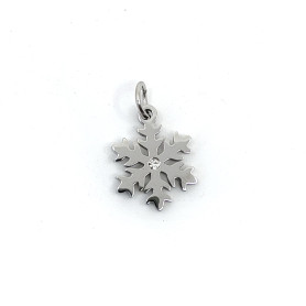 316 Stainless Steel Pendant with Cubic Zirconia - Snowflake - 13.5 x 10.5 x 1.5 mm, Hole: 3.5 mm