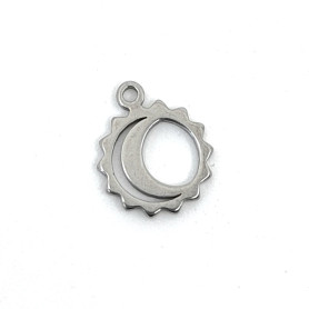 304 Stainless Steel Pendant - Moon with Sun - 11.5 x 9.5 x 1 mm, Hole: 1.2 mm