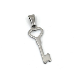 304 Stainless Steel Pendant - Key - 27 x 10 x 1 mm, Hole: 8 x 3 mm
