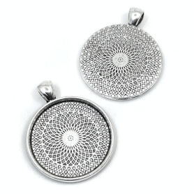 Zinc Alloy Pendant with Cabochon Setting - Circle - 41.5 x 33 x 2 mm, Hole: 6 x 4 mm - for Cabochon Ø 30 mm