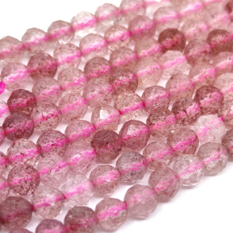 Natural Strawberry Quartz - Faceted Round Beads - Ø 4 mm, Hole: 1 mm