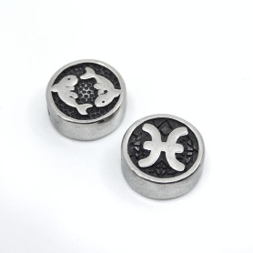 304 Nerezový oddělovací korálek - plochý kruh se znamením zvěrokruhu - Ø 10 x 4 mm